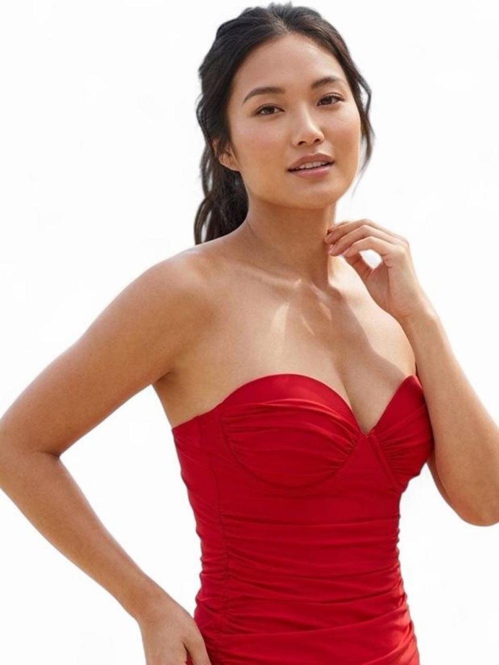 Victoria's Secret Red Strapless Ruched Bikini Top